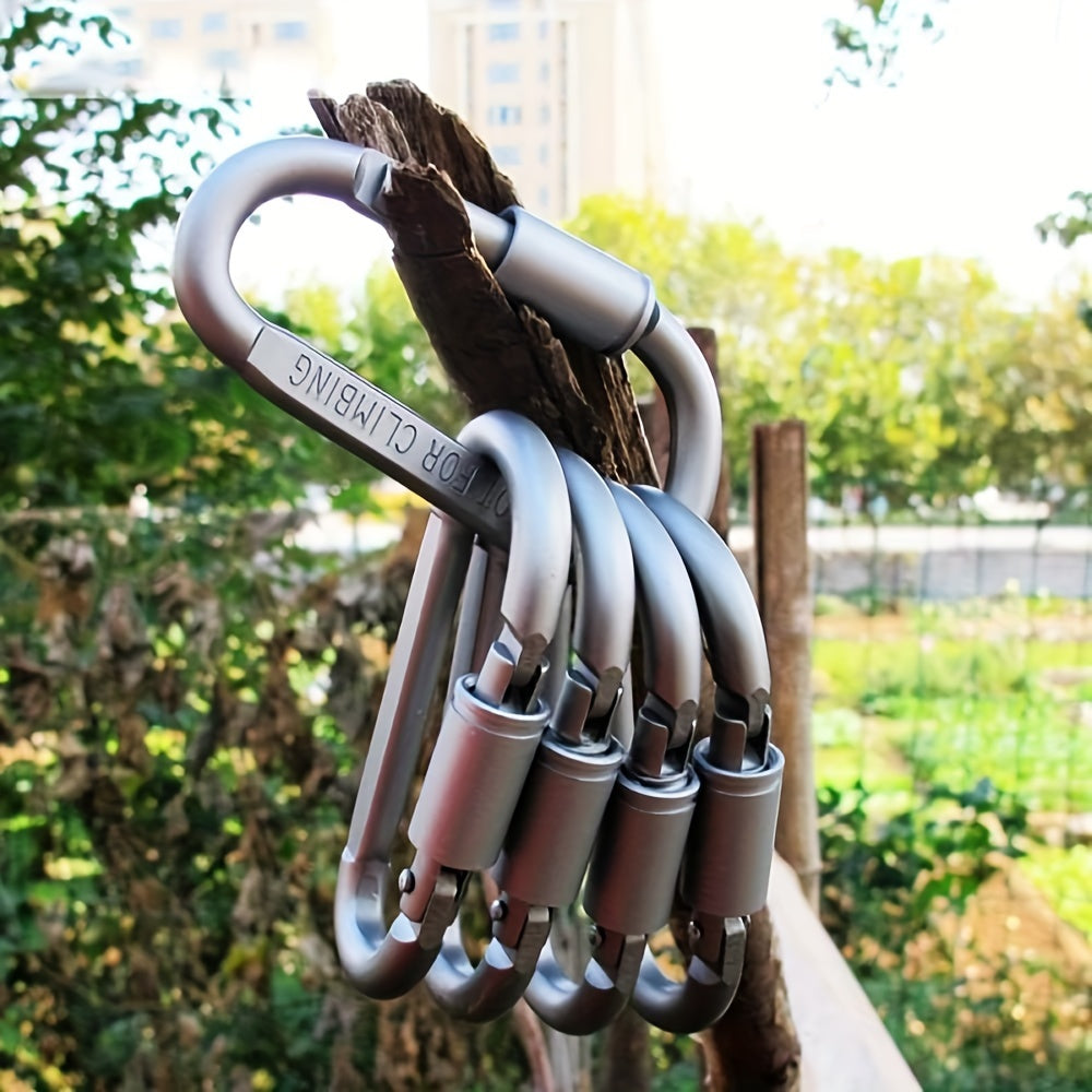 6pcs Aluminum D Ring Locking Carabiner Keychain Buckle Outdoor Camping Hiking