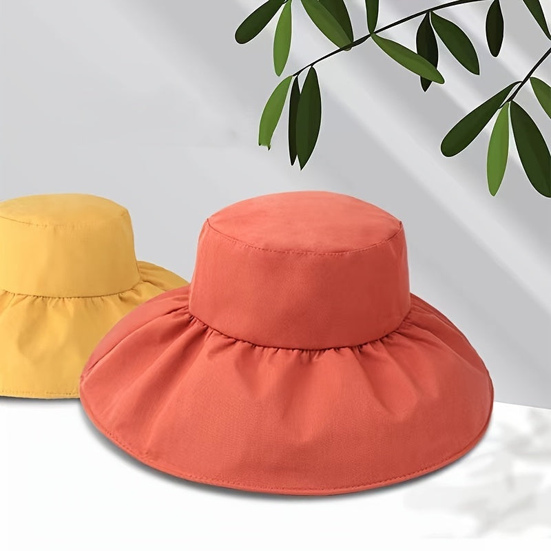 Wide Brim Sun Hat Solid Sunscreen Foldable Bucket Hats Cotton Beach Travel