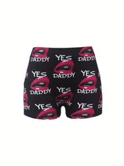  Sexy Shorts Women's 3D Red Lip Print High Rise Skinny Shorts