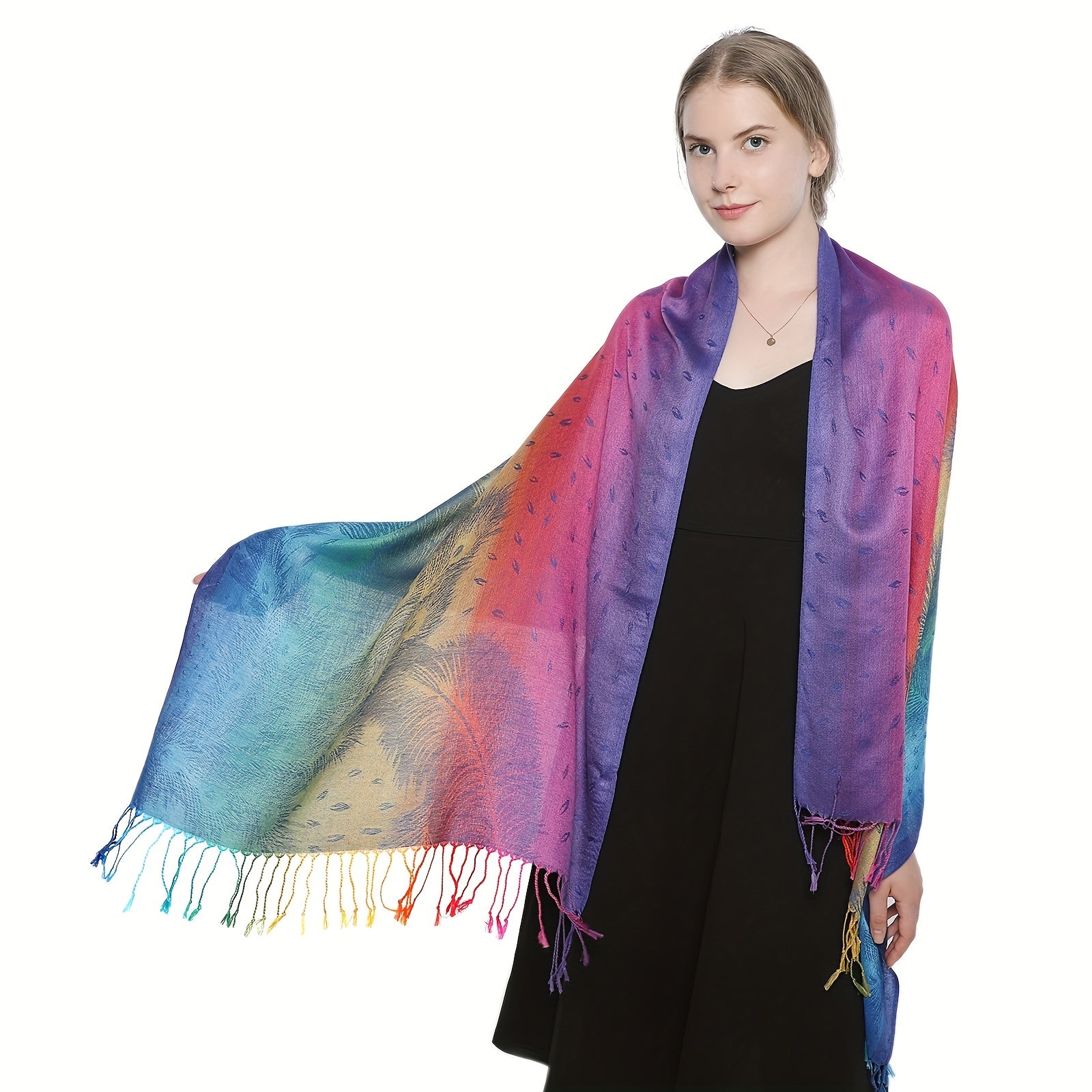 Peacock Jacquard Tassel Scarf Gradient Shawl Casual Headwrap Hijab