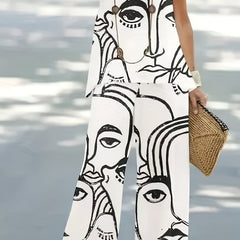  Figure Print Tank Top & Pants Outfit Set