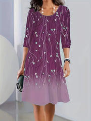  Ombre Long Sleeve Round Neck Midi Dress