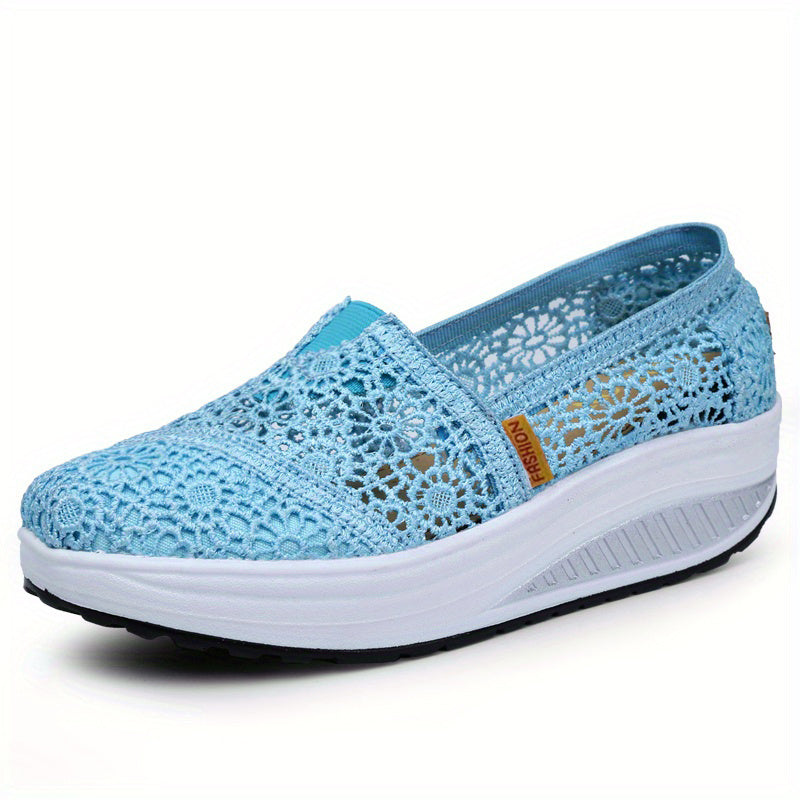 Women's Floral Lace Slip On Walking Shoes Thick Sole Summer Casual Sneakers