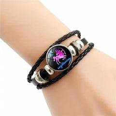 12 Constellation Leather Woven Bohemian Denim Bangle