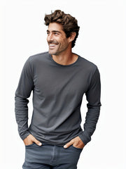 Men's Solid Cotton Long Sleeve Tee for Outdoor