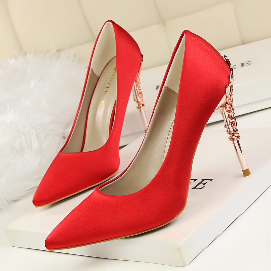 Women's Stiletto High Heels Sexy Pointed Solid PU Leather Shallow Mouth Pumps