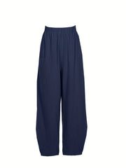  Solid High Rise Loose Pants With Pockets