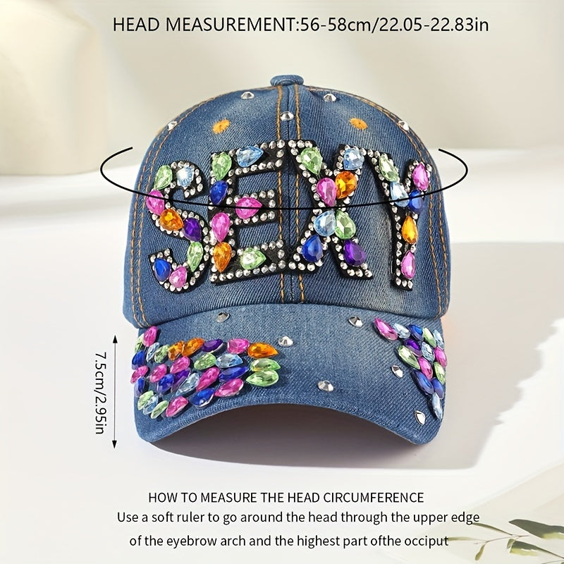 Y2K Rhinestone SEXY Patch Baseball Cap Denim Sports Hat