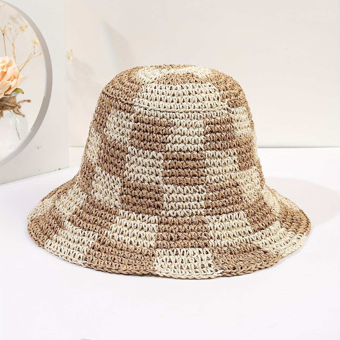 Crochet Bucket Hat Straw Sun Hat Breathable Travel Beach Hats