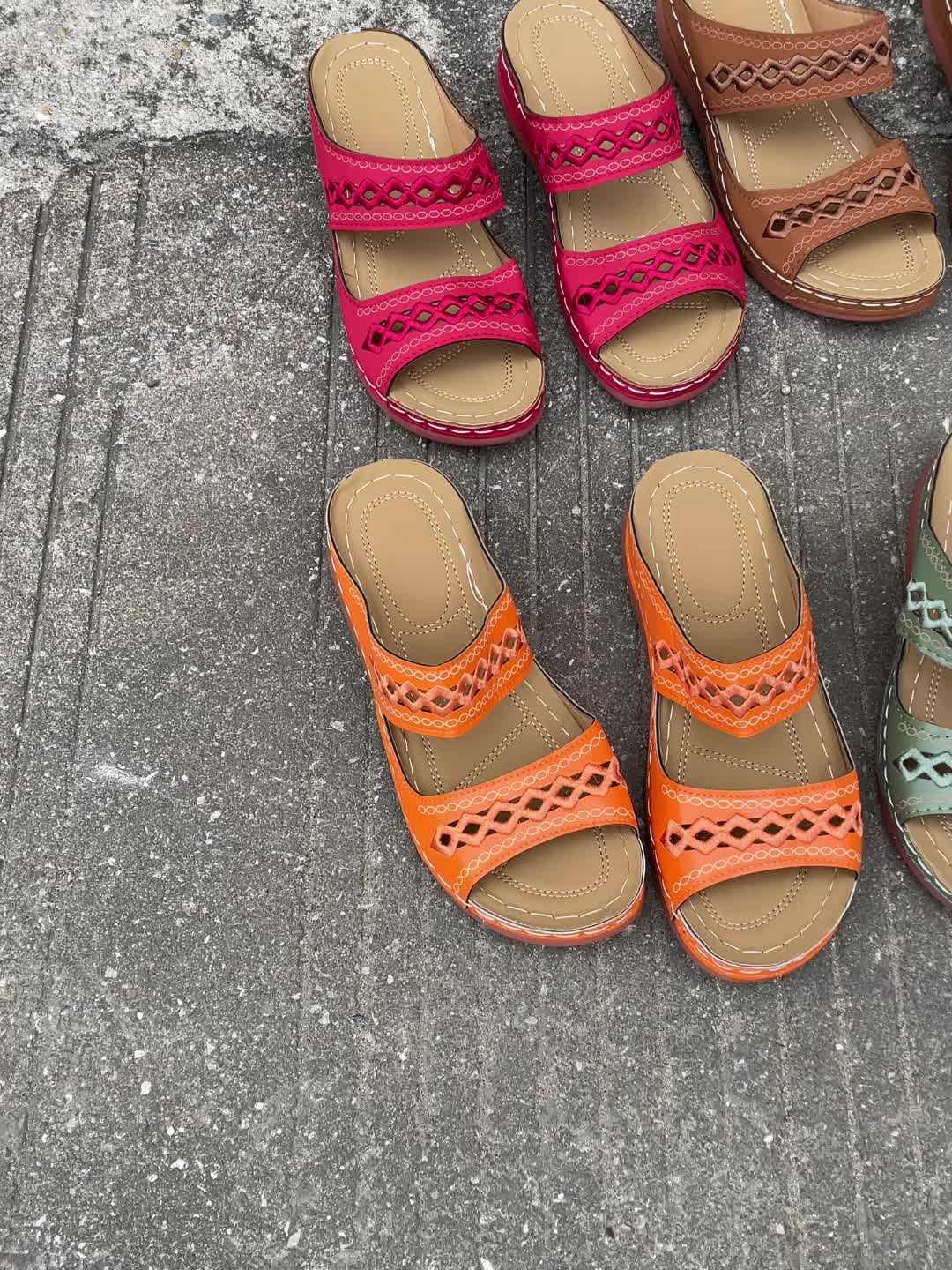 Women's Wedge Sandals Open Toe Faux Leather Casual Slides