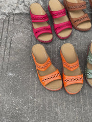 Women's Wedge Sandals Open Toe Faux Leather Casual Slides