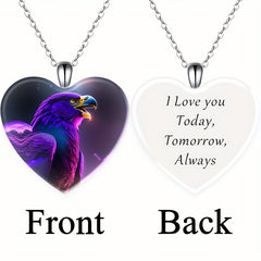 Heart Shaped Crystal Pendant Necklace With Eagle Pattern Hip Hop Gift