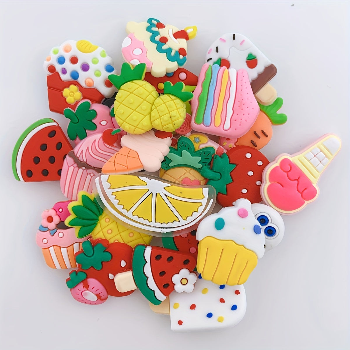 24pcs Cartoon Ice Cream Shoe Charms Cake Strawberry Ornaments DIY Decorations