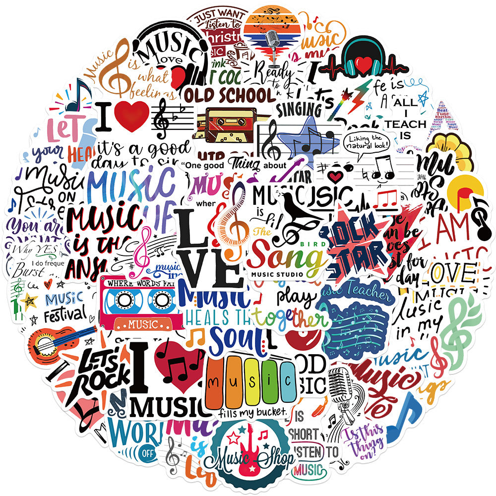 50 Music Themed Sticker Collection - DIY Projects, Laptops, Water Bottles