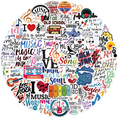 50 Music Themed Sticker Collection - DIY Projects, Laptops, Water Bottles