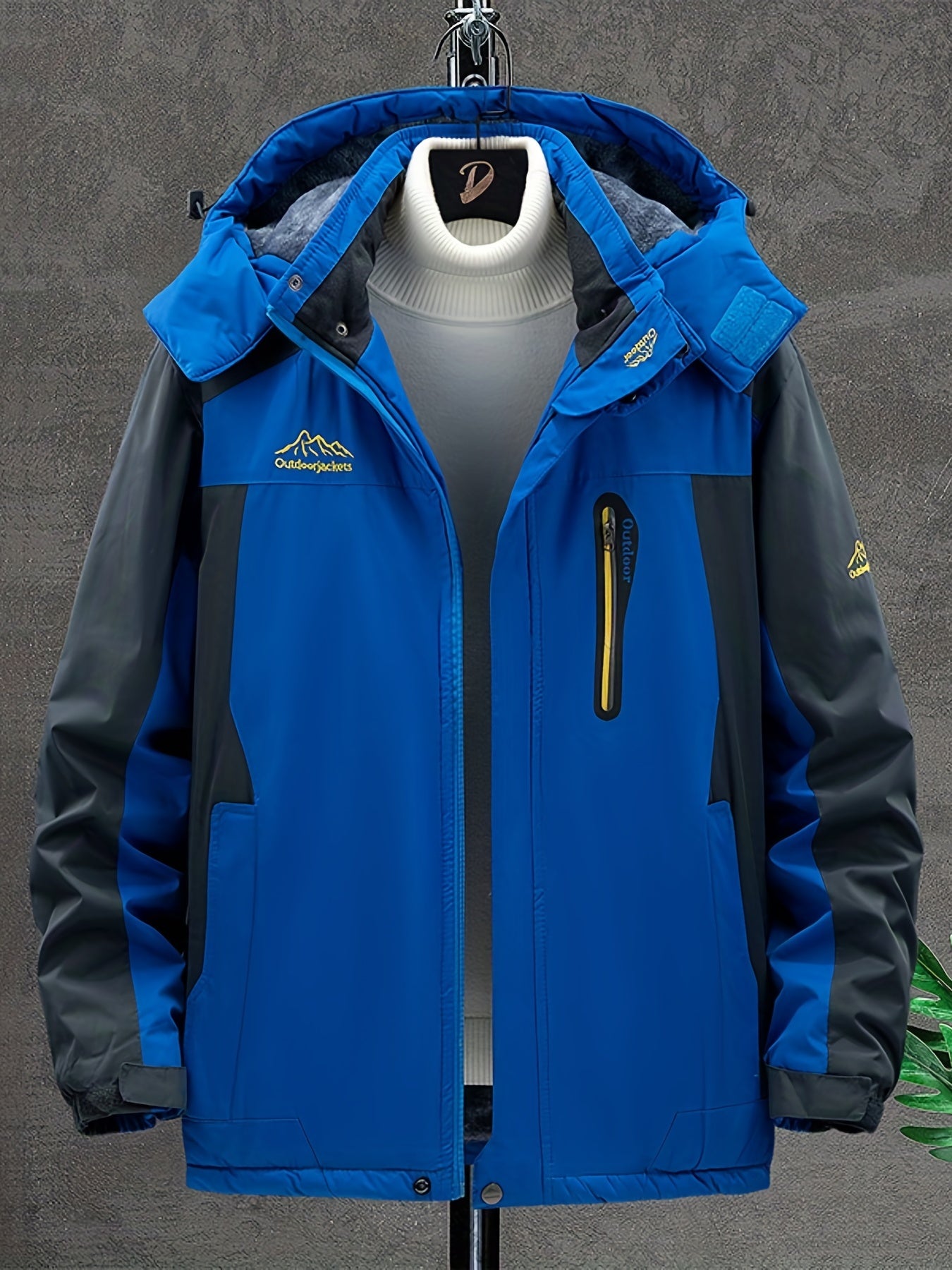 Men's Winter Hooded Jacket Thick Plush Ski Coat Windproof Waterproof