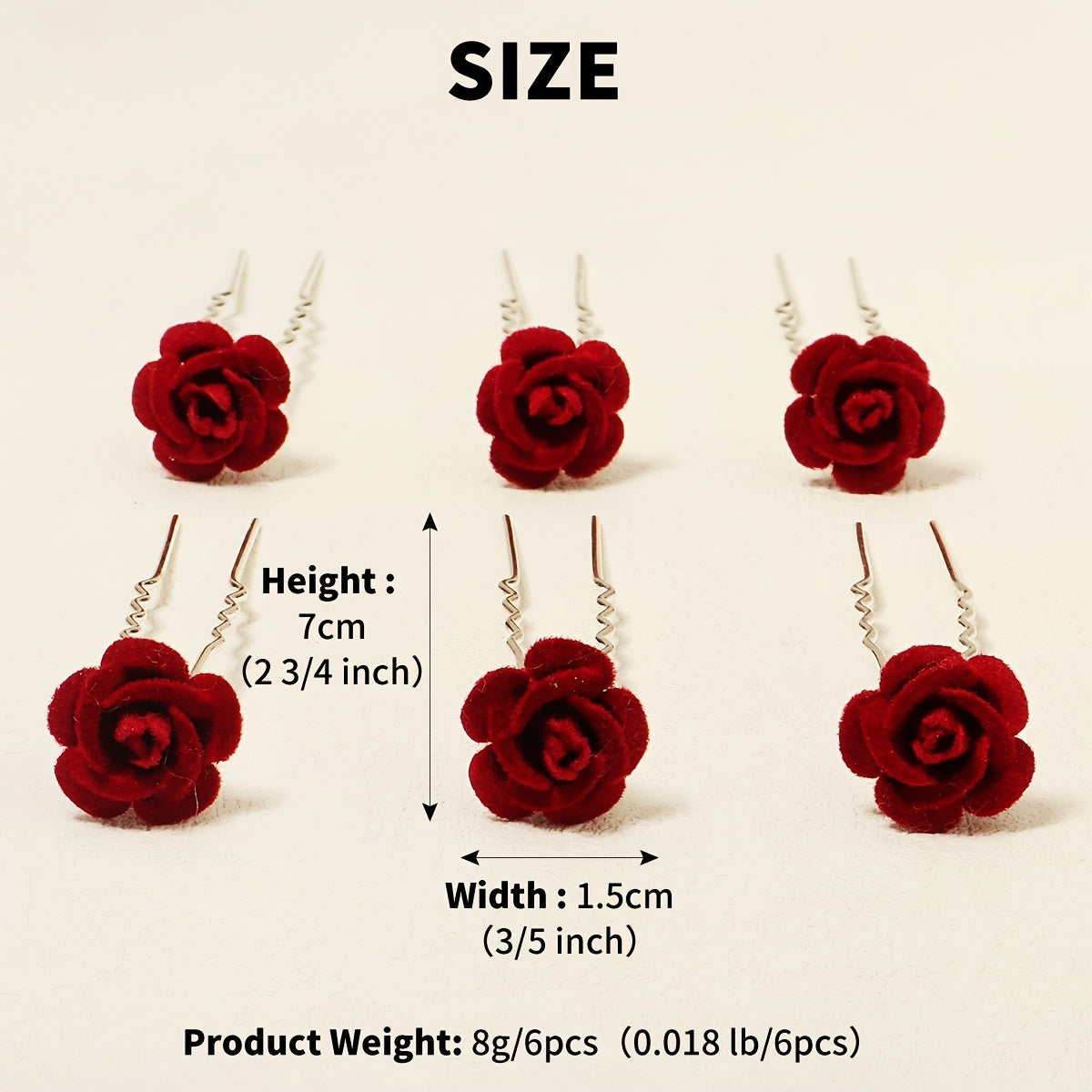 Rose Flower Hair Clips Wedding Bridal Barrette Set of 6