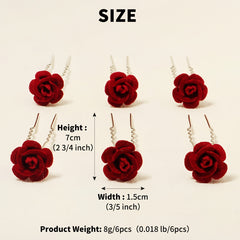 Rose Flower Hair Clips Wedding Bridal Barrette Set of 6
