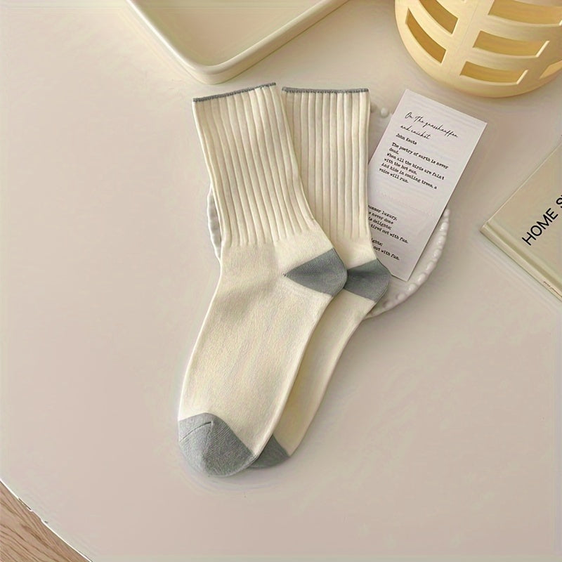 6 Pairs Contrast Trim Socks Mid Tube Women's Stockings