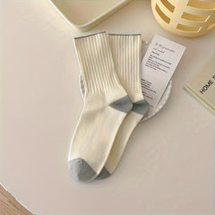 6 Pairs Contrast Trim Socks Mid Tube Women's Stockings