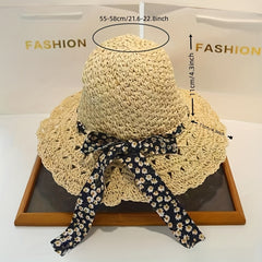 Boho Hollow Out Crochet Straw Sun Hat with Bowknot