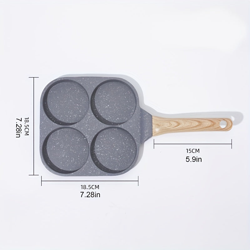 4-Hole Non-Stick Fried Egg Pan with Wooden Handle