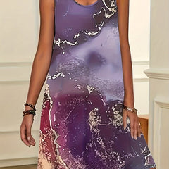 Marble Print Sleeveless Dress Casual Tank Dress