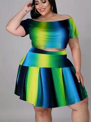  Ombre Off Shoulder Crop Top & Skirt Set