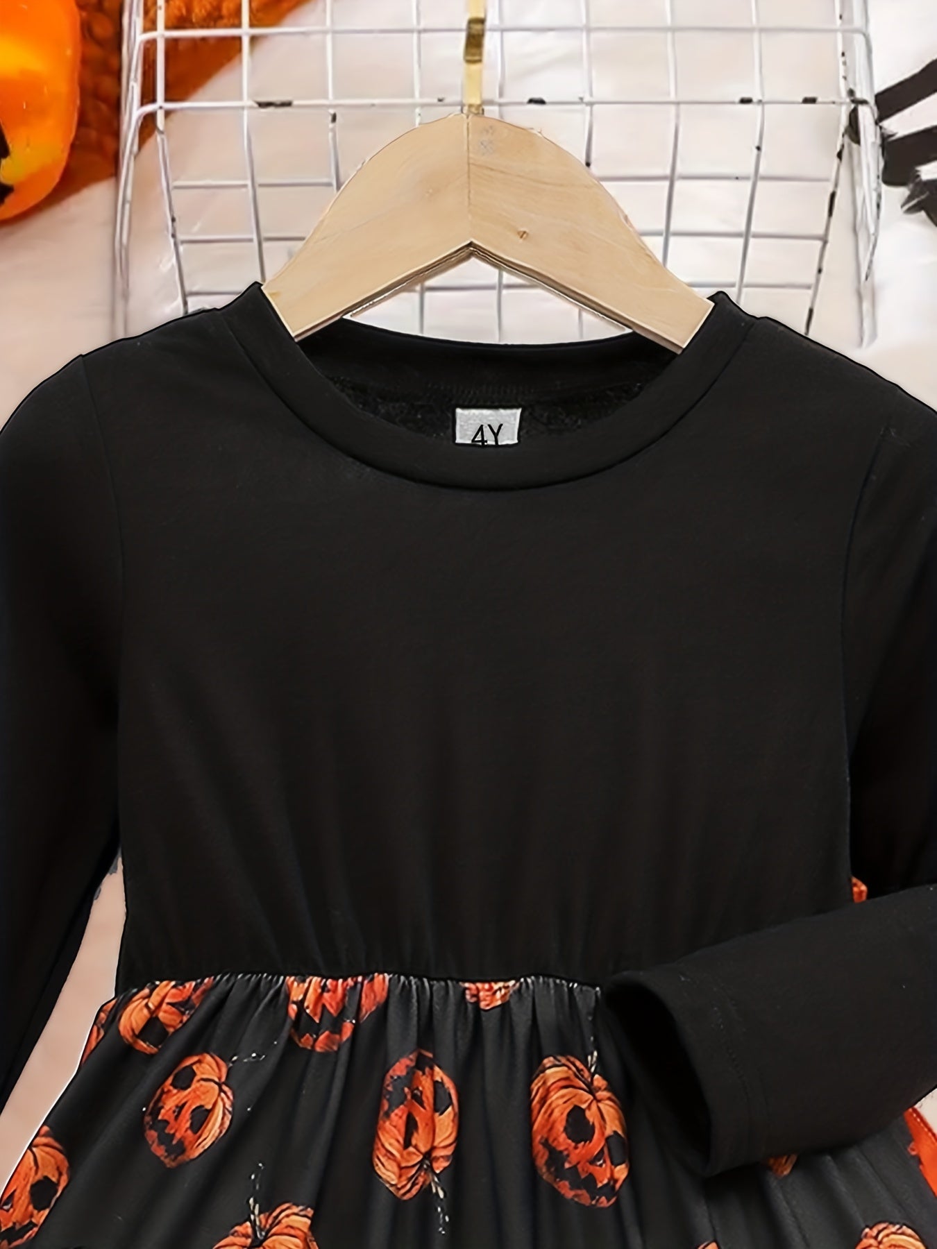 2pcs Pumpkin Head Halloween Dress & Candy Bag Set