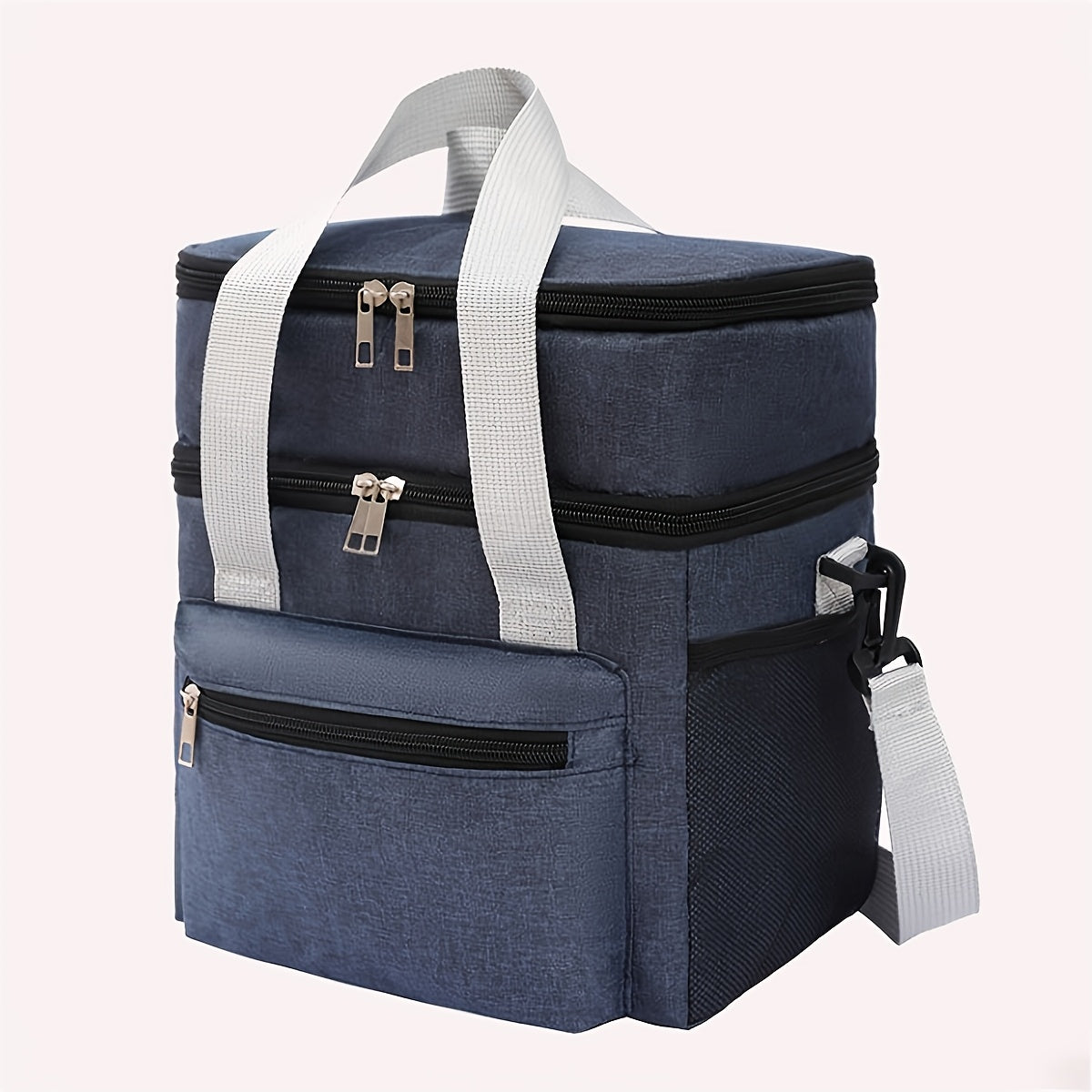 Large Capacity Double Layer Lunch Bag Insulated Oxford Fabric Adjustable