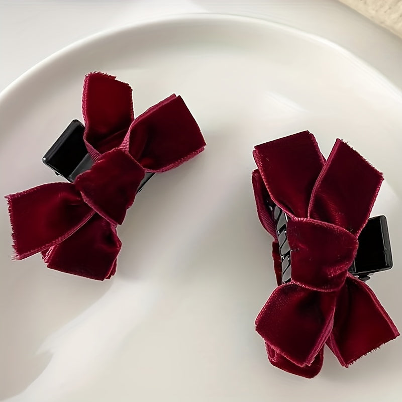 4pcs Velvet Bow Hair Claw Minimalist Banana Clip Headwear