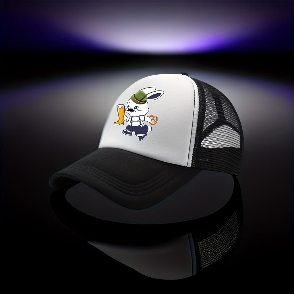 Beer Mesh Trucker Hat Anime Suit Beer Rabbit Print Baseball Cap