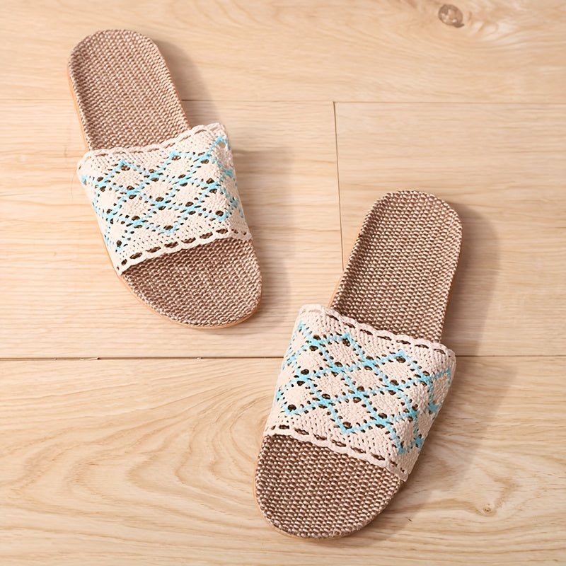 Women's Crochet Linen Slides Geometric Pattern Hollow Out Band Shoes