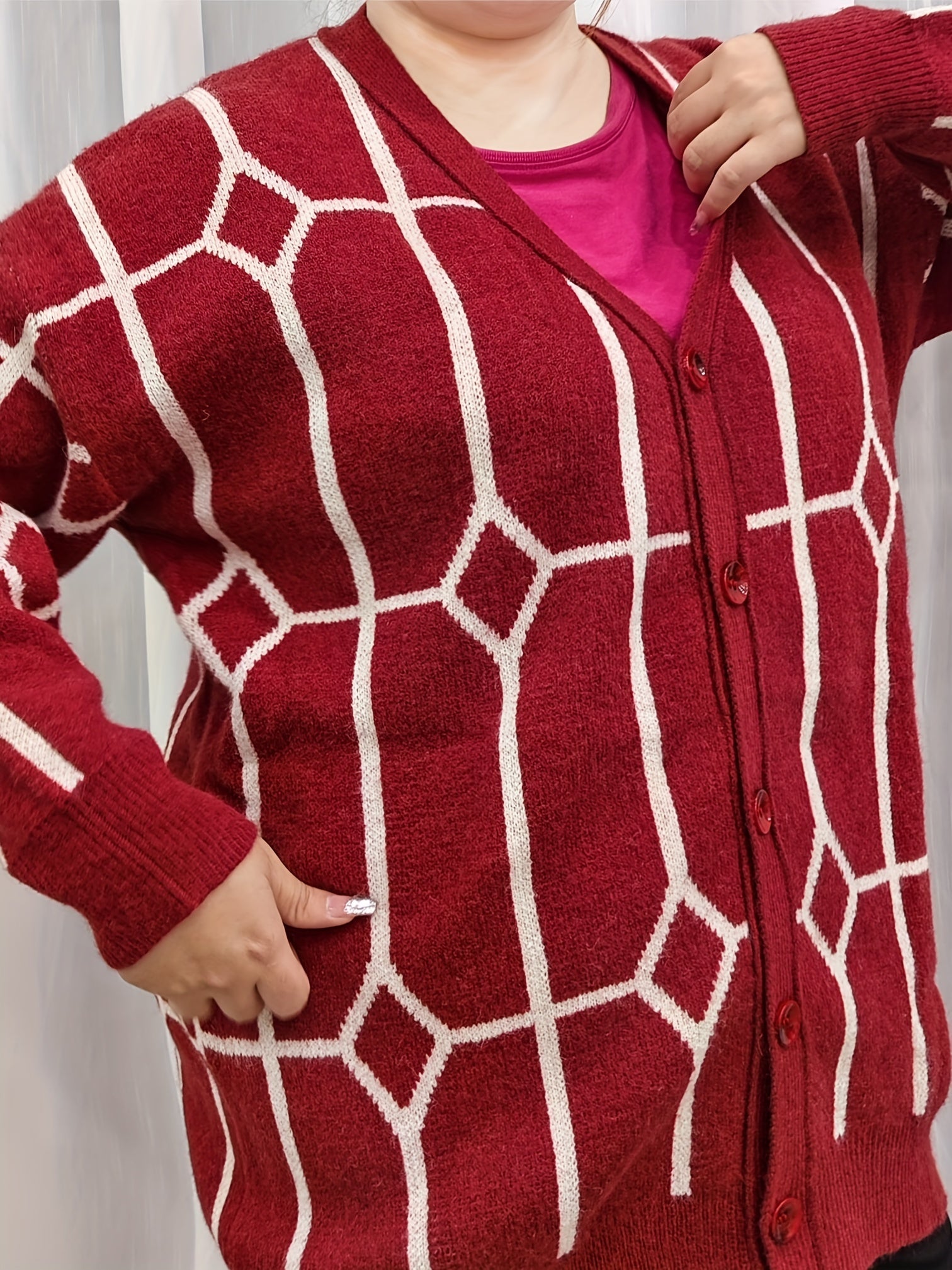  Geo Pattern Long Sleeve Knitted Cardigan