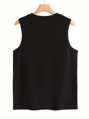  Women's Slogan Print Tank Top Round Neck Stretchy