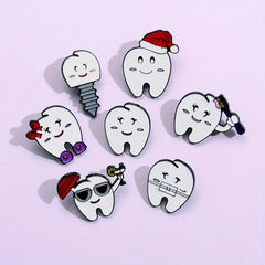 7pcs Love Tooth Care Funny Expression Christmas Hat Brooch Holiday Gift