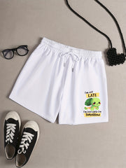  Turtle & Slogan Print Pajama Shorts