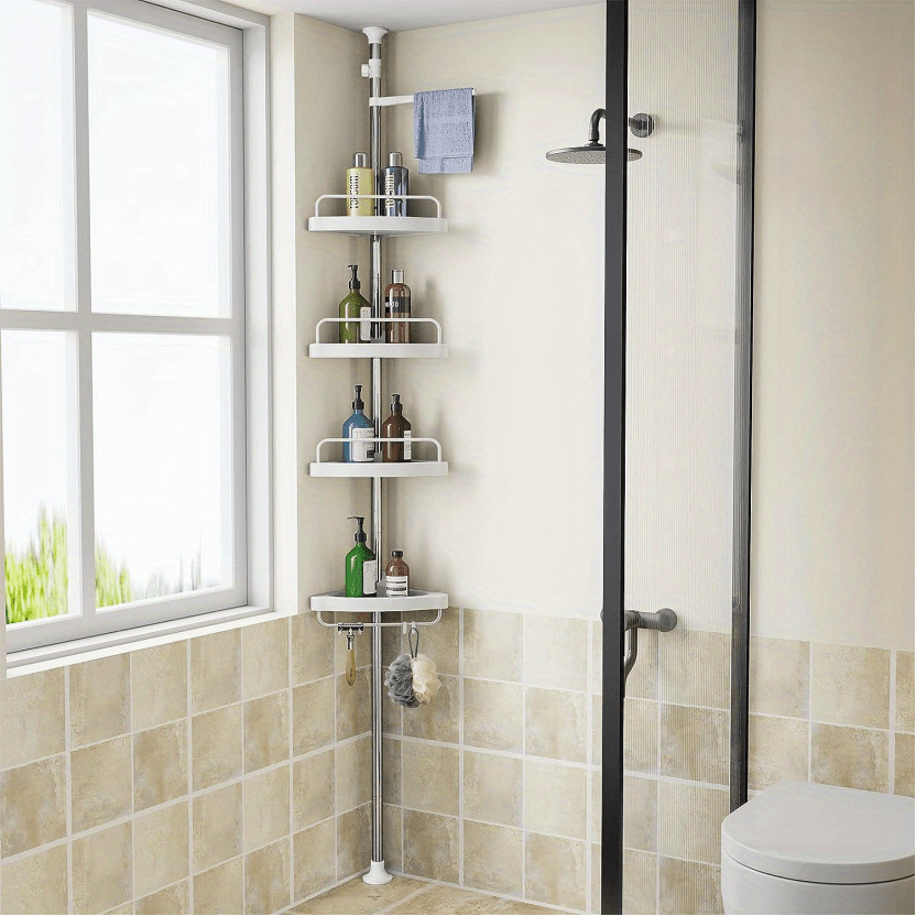 4 Tier Corner Shower Caddy Telescoping Rod Shower Rack