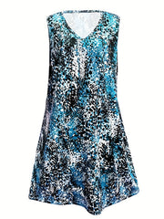  Women's Random Print V Neck Tank Dress