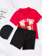 Boys Crocodile Print 3pcs Swimsuit Set