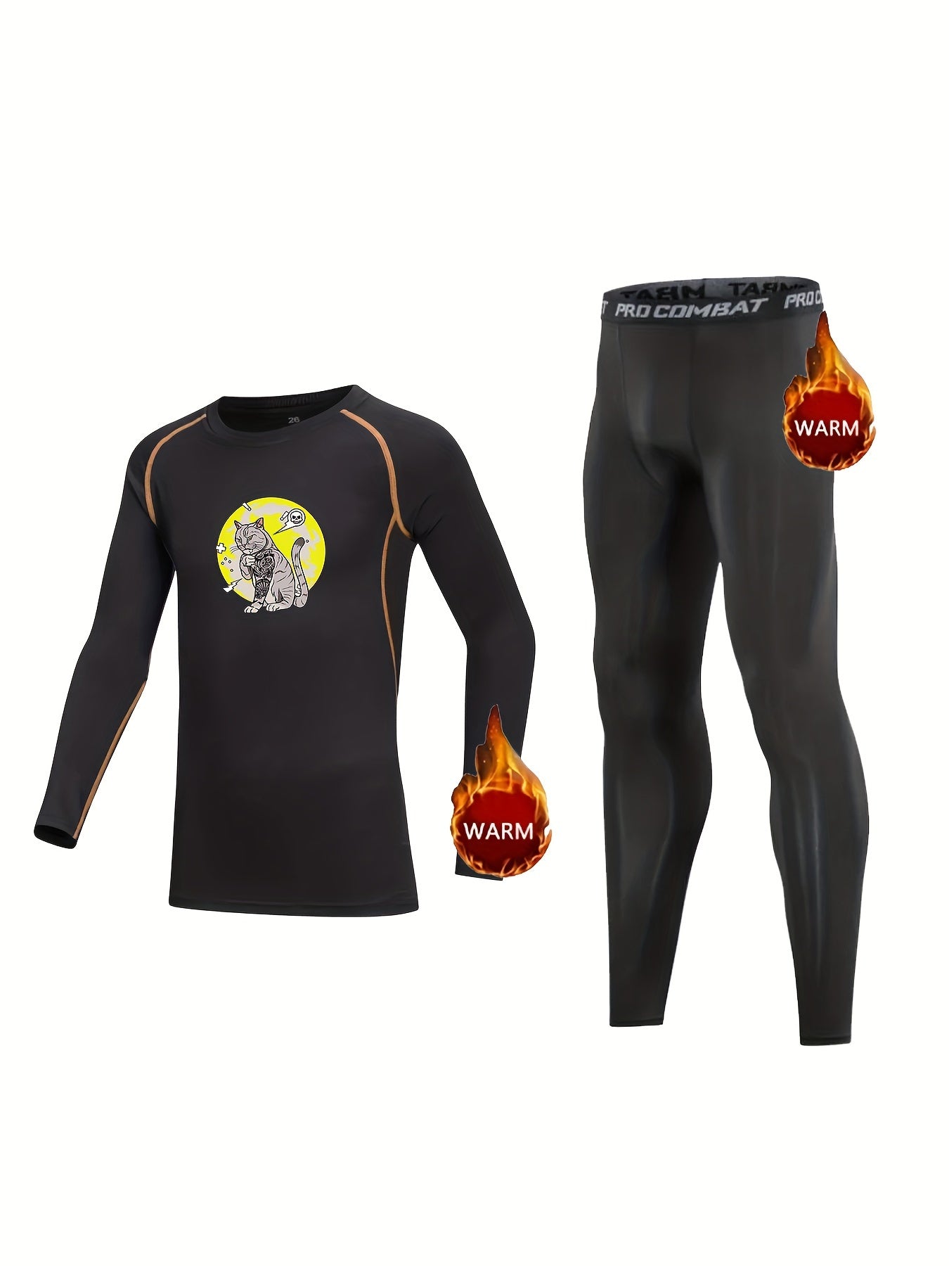 2pcs Kids Compression Fleece Sets Cartoon Pattern Pullover Elastic Waist Pants