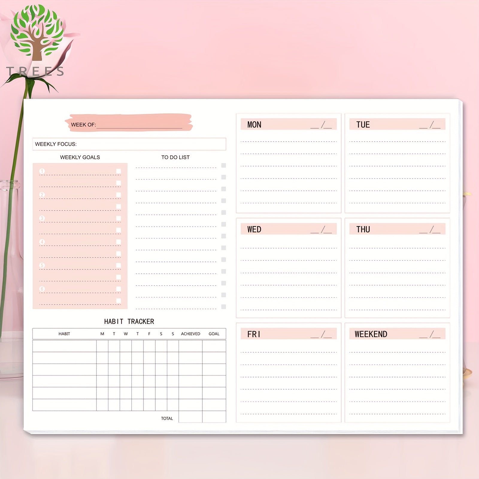 Undated Weekly Planner Notebook Daily To Do List Notepad