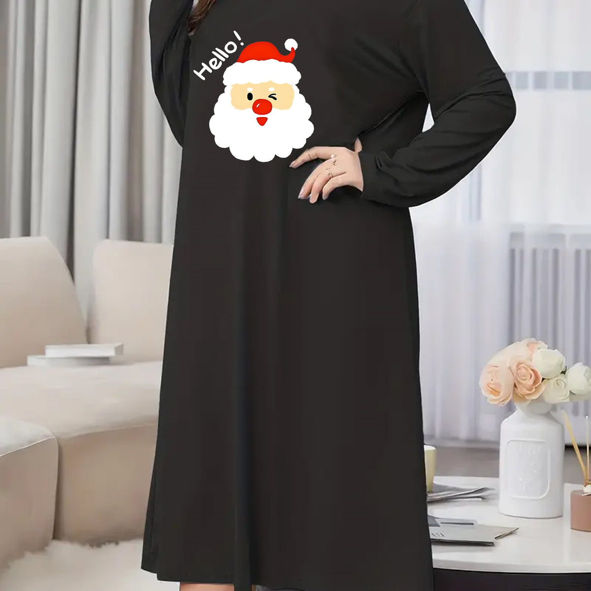  Christmas Nightdress Women's Plus Cartoon Santa Claus Print