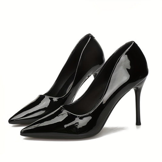 Women's Sexy Pointed Toe High Heels Slip On Patent Leather Stiletto Heels