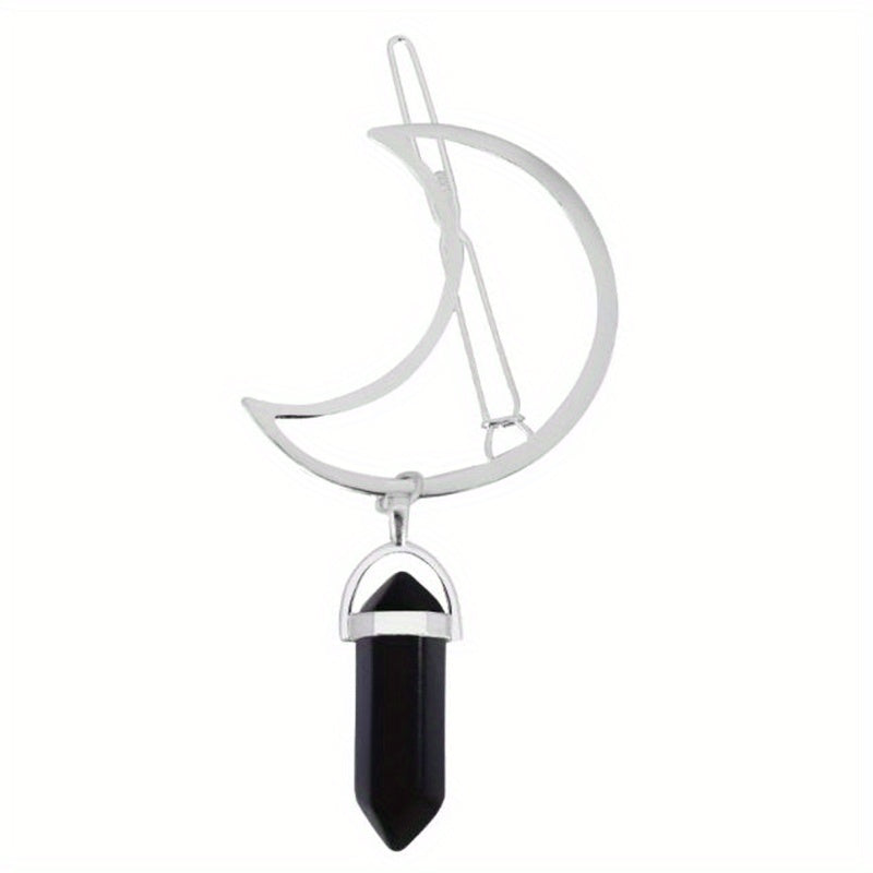 Moon Shape Hair Clip Stone Pillar Pendant Side Clip Head Jewelry