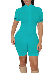 Half Zip Jumpsuit Short Sleeve Bodycon Women's Clothing