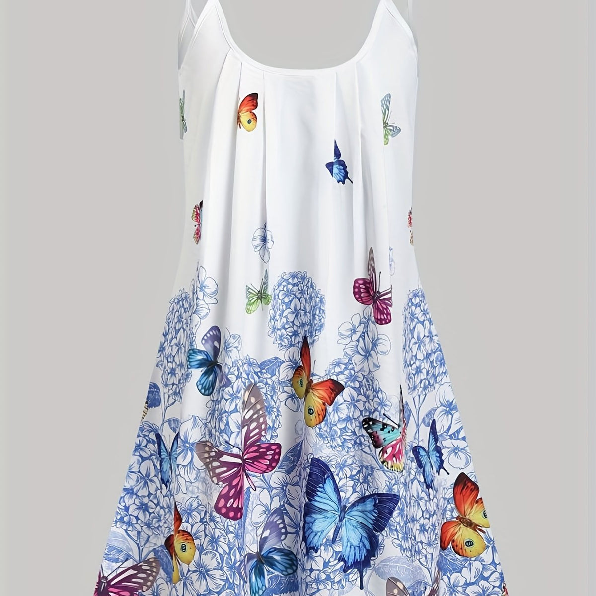  Women's Ruched Butterfly & Floral Print Cami Dress