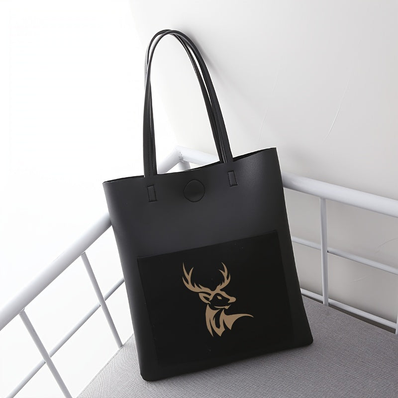 Deer Head Print Shoulder Bag Large Capacity Handbag