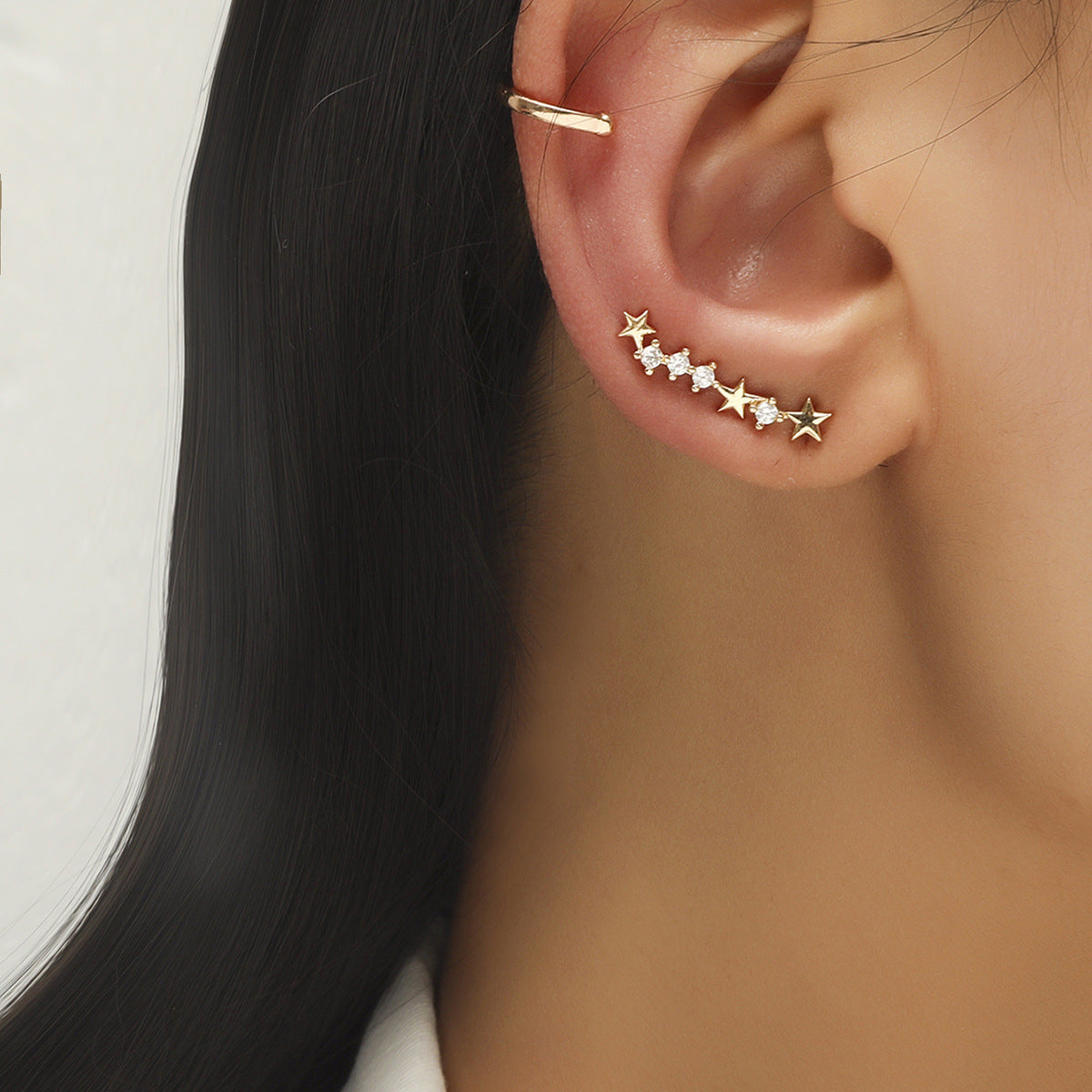Star Leaf Flower Pearl Zircon Stud Earrings for One Ear