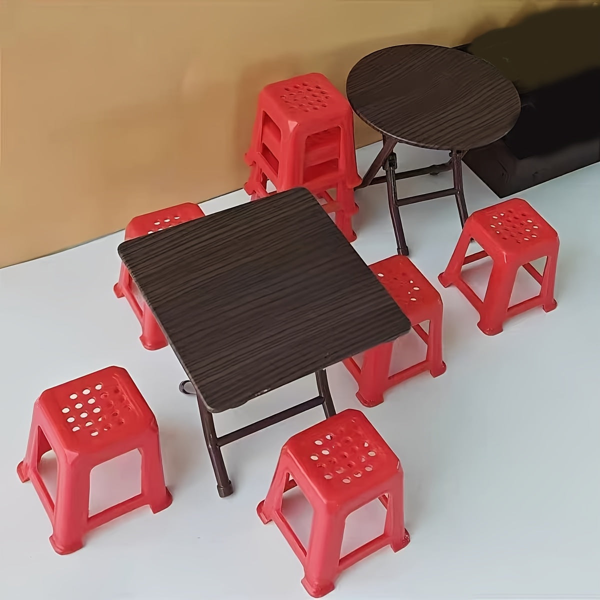 Mini Stool and Table Set for Dollhouse Decorations